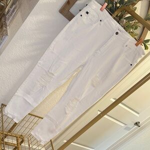 KanCan Women's White Ankle Distressed Jeans